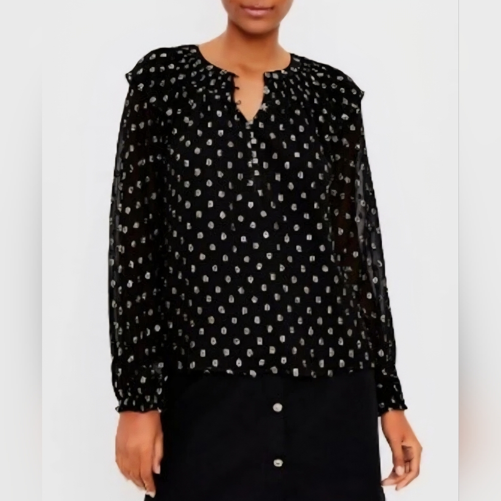 Ann Taylor Loft NWT black W Gold Shimmer Ruffle Top. Size M